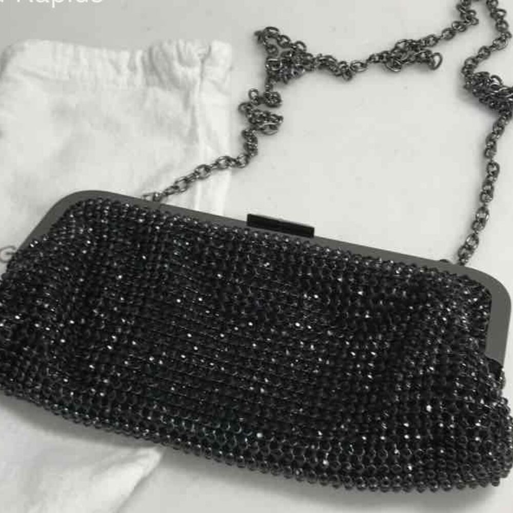 EUC BCBG Max Azaria Black Rhinestone Clutch / Crossbody w/ Dustbag
